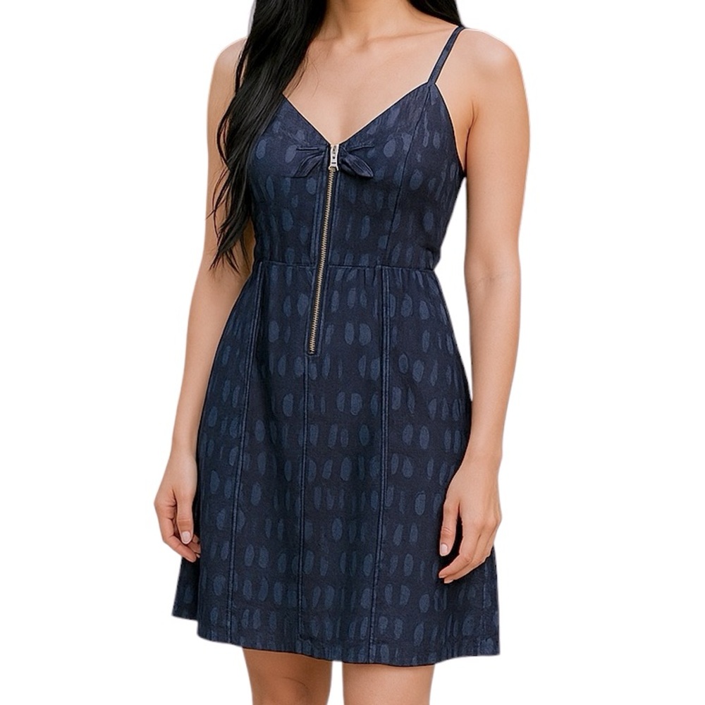 Coop Barneys New York 100% Silk Geometric Print Zip Front Sleeveless Dress